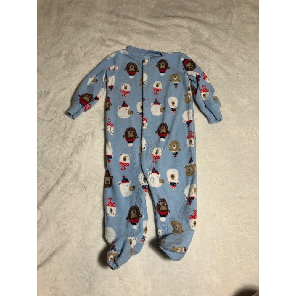 5/$25 Carter's Footed Fleece Pajamas Baby 6M Blue Winter Bear Snap Front Sleeper